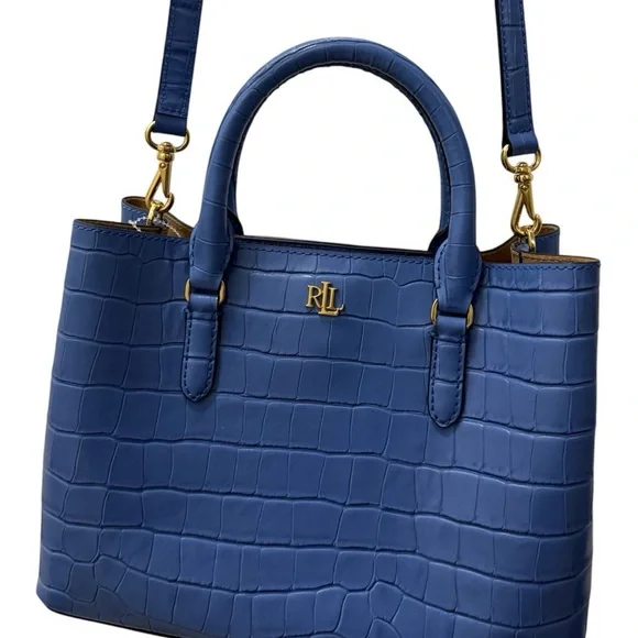 Brand New Ralph Lauren Blue Crocodile Embossed Women's Crossbody Bag - Picture 10 of 13